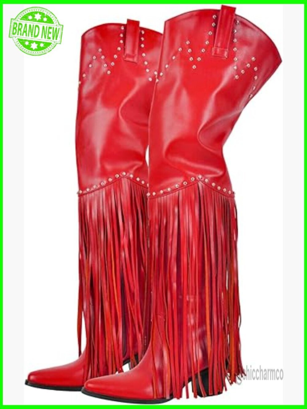 Fringe Tassel Over the Knee Boots Wide Calf Chunky Block Heel Side Zip